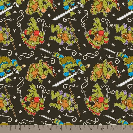 Nickelodeon TMNT Green & Black Turtle Action Cotton Fabric 5 Nickelodeon TMNT Green & Black Turtle Action Cotton Fabric - Image 3
