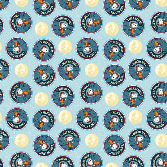Peanuts Light Blue Lunar Landing Snoopy Needs Space Cotton Fabric 3 Peanuts Light Blue Lunar Landing Snoopy Needs Space Cotton Fabric