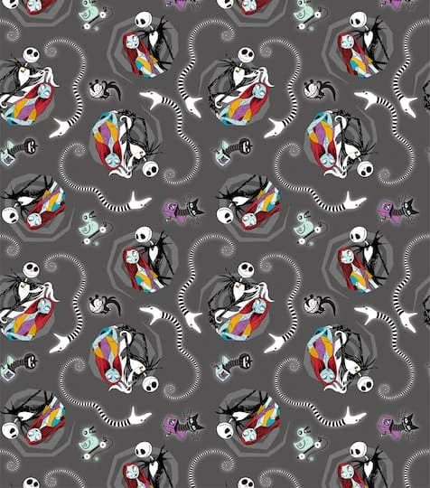 Disney Nightmare Before Christmas Jack & Sally Vortex Cotton Fabric 3 Disney Nightmare Before Christmas Jack & Sally Vortex Cotton Fabric