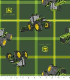 John Deere Square Plaid Tractors Cotton Fabric