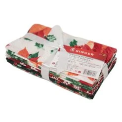 SINGER Christmas Poinsettia Cotton Fabric Fat Quarter Bundle