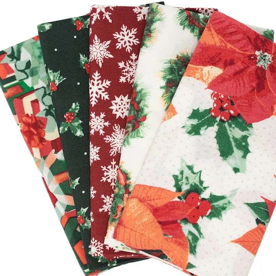 SINGER Christmas Poinsettia Cotton Fabric Fat Quarter Bundle 5 SINGER Christmas Poinsettia Cotton Fabric Fat Quarter Bundle - Image 3