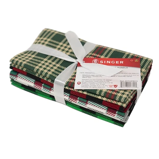 SINGER Christmas Holiday Plaid Cotton Fabric Fat Quarter Bundle 4 SINGER Christmas Holiday Plaid Cotton Fabric Fat Quarter Bundle - Image 2