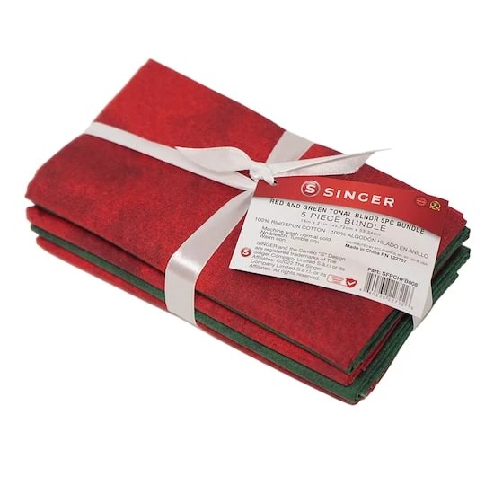 SINGER Christmas Red & Green Tonal Blender Cotton Fabric Fat Quarter Bundle 3 SINGER Christmas Red & Green Tonal Blender Cotton Fabric Fat Quarter Bundle