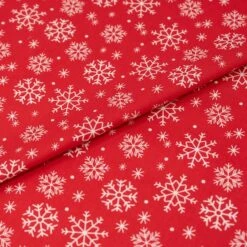 SINGER Christmas Snowflakes On Wine Red Cotton Fabric