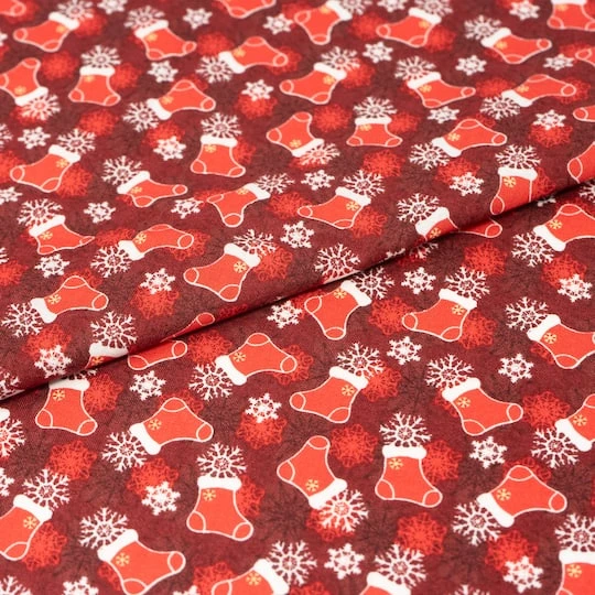 SINGER Christmas Red Stockings Cotton Fabric 3 SINGER Christmas Red Stockings Cotton Fabric