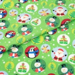 SINGER Christmas Snowglobes On Green Cotton Fabric