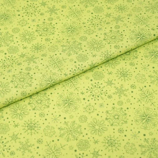 SINGER Christmas Snowflakes On Green Cotton Fabric 3 SINGER Christmas Snowflakes On Green Cotton Fabric