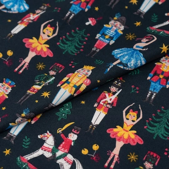 SINGER Christmas Nutcrackers On Navy Cotton Fabric 4 SINGER Christmas Nutcrackers On Navy Cotton Fabric - Image 2